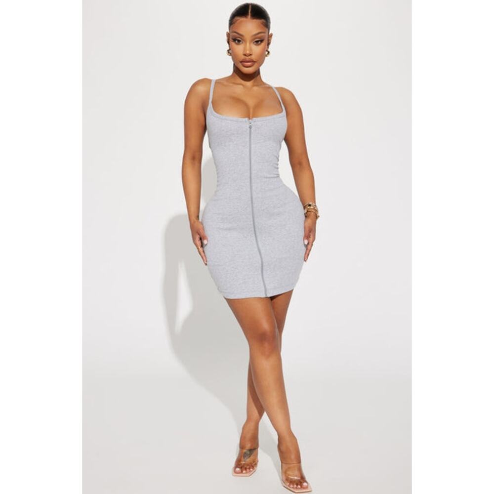 Give Me Love Ribbed Mini Dress - Heather Grey L